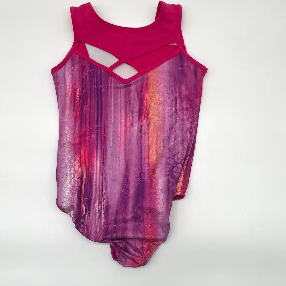 DANSKIN Girl's M (7-8), Dance Competition Leotard, Pink Purple Shimmer